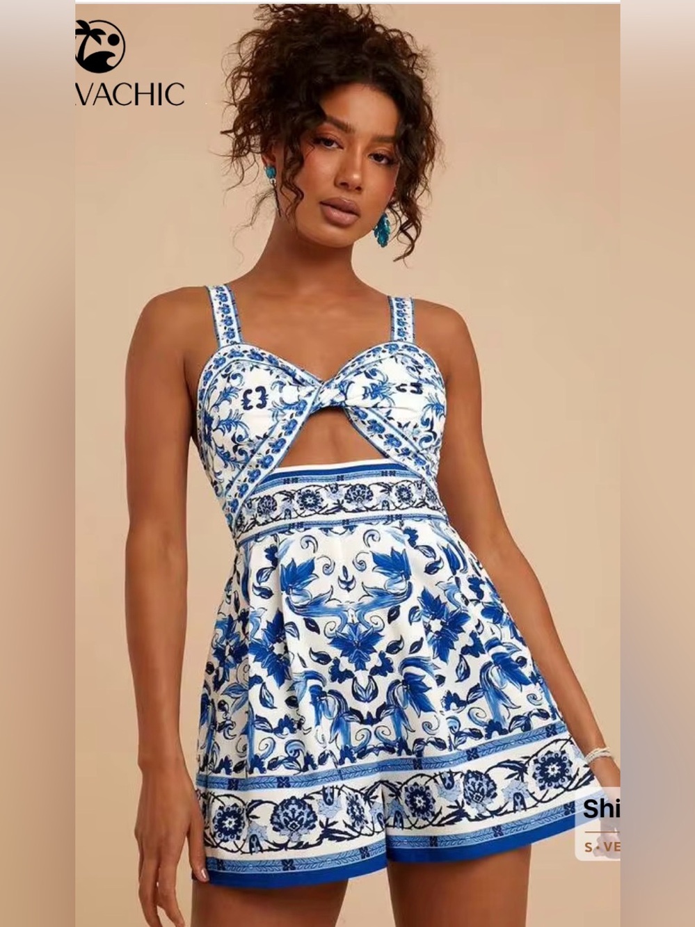 Blue Floral Twist V-Neck Romper